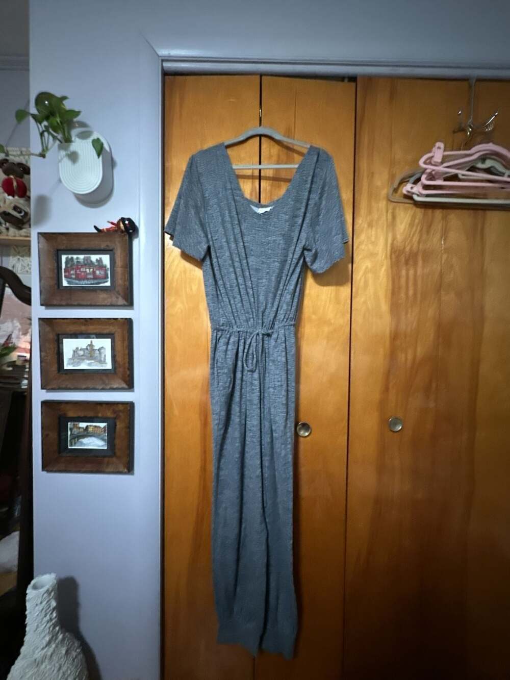 LuLaRoe Jumpsuit Size 2XL Gray Short Sleeve Drawstring Waist Pockets